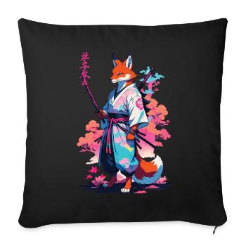 Kitsune Samurai Fox Aesthetic Vaporwave Style - Sofa pillowcase 17,3'' x 17,3'' (45 x 45 cm) - black - Front