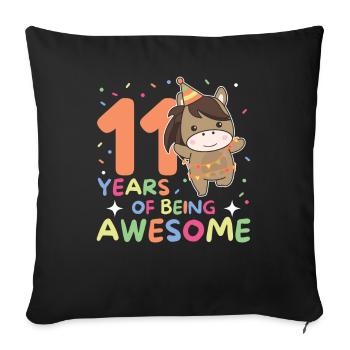 Cheval pour 11ème anniversaire enfants de onze ans - Housse de coussin décorative 45 x 45 cm - noir - Devant