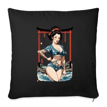 Kunoichi Ninja Geisha Samurai Artwork Japan Style - Sofa pillowcase 17,3'' x 17,3'' (45 x 45 cm) - black - Front