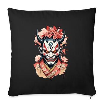 Oni Démon Masque Samouraï Esthétique Yokai - Housse de coussin décorative 45 x 45 cm - noir - Devant