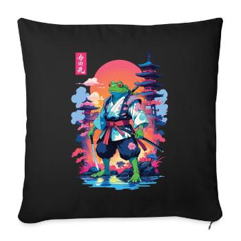 Grenouille samouraï et style esthétique Vaporwave - Housse de coussin décorative 45 x 45 cm - noir - Devant