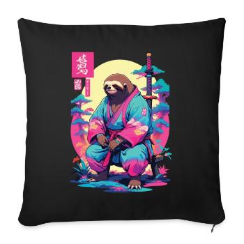 Samurai Sloth in Aesthetic Vaporwave Style - Sofa pillowcase 17,3'' x 17,3'' (45 x 45 cm) - black - Front