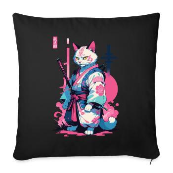 Chat samouraï Vaporwave Esthétique Japon Art - Housse de coussin décorative 45 x 45 cm - noir - Devant