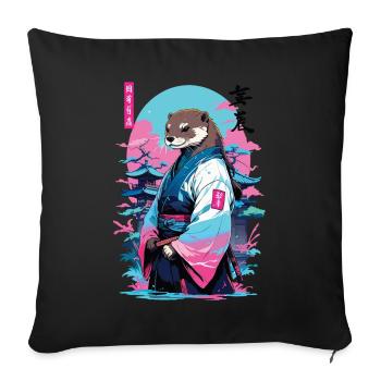 Esthétique samouraï loutre style Vaporwave - Housse de coussin décorative 45 x 45 cm - noir - Devant