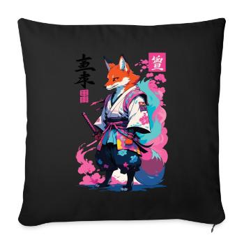 Kitsune Samurai Fuchs Aesthetic Vaporwave Stil - Sofakissenbezug 45 x 45 cm - Schwarz - Vorne