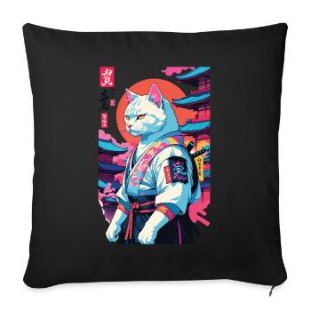 Chat samouraï Vaporwave Esthétique Japon Art - Housse de coussin décorative 45 x 45 cm - noir - Devant