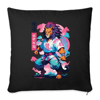 Samouraï Lion Esthétique Vaporwave Style Japon Art - Housse de coussin décorative 45 x 45 cm - noir - Devant