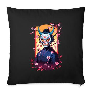 Oni Samouraï Vaporwave Esthétique Japon Culture - Housse de coussin décorative 45 x 45 cm - noir - Devant