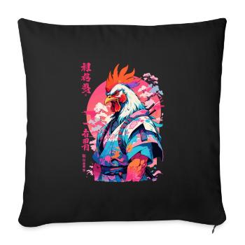 Coq Yokai Vaporwave Esthétique Samouraï Art - Housse de coussin décorative 45 x 45 cm - noir - Devant