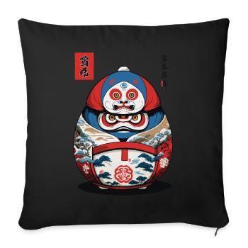 Japonais Daruma Esthétique Yokai Streetwear - Housse de coussin décorative 45 x 45 cm - noir - Devant