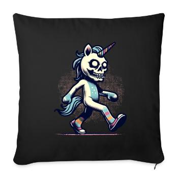 Zombie Licorne Mort-vivant Créature mystique - Housse de coussin décorative 45 x 45 cm - noir - Devant