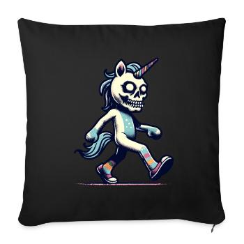 Zombie Licorne Mort-vivant Créature mystique - Housse de coussin décorative 45 x 45 cm - noir - Devant