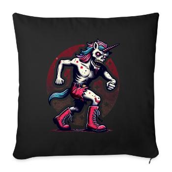 Zombie Licorne Mort-vivant Créature mystique - Housse de coussin décorative 45 x 45 cm - noir - Devant