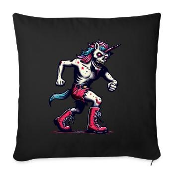 Zombie Licorne Mort-vivant Créature mystique - Housse de coussin décorative 45 x 45 cm - noir - Devant