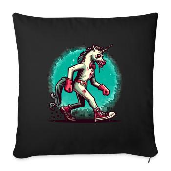 Zombie Licorne Mort-vivant Créature mystique Halloween - Housse de coussin décorative 45 x 45 cm - noir - Devant