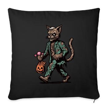 Chat zombie mort-vivant Halloween - Housse de coussin décorative 45 x 45 cm - noir - Devant