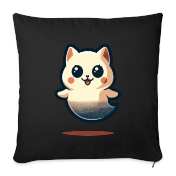 Mignon Fantômes Chat Kawaii Fantôme Animal de compagnie - Housse de coussin décorative 45 x 45 cm - noir - Devant