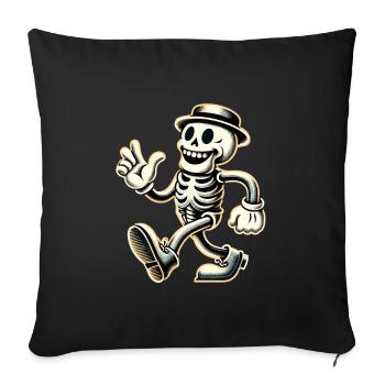 Squelette d’os d’Halloween de dessin animé vintage rétro - Housse de coussin décorative 45 x 45 cm - noir - Devant