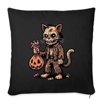 Chat zombie mort-vivant Trick or Treat - Housse de coussin décorative 45 x 45 cm - noir - Devant
