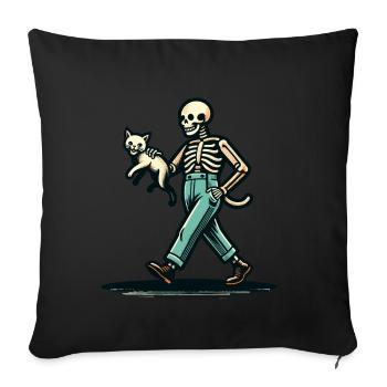 Funny Retro Cartoon Skeleton Cat Owner - Sofa pillowcase 17,3'' x 17,3'' (45 x 45 cm) - black - Front