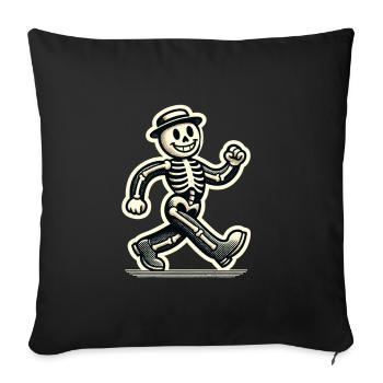 Squelette d’os d’Halloween de dessin animé vintage rétro - Housse de coussin décorative 45 x 45 cm - noir - Devant