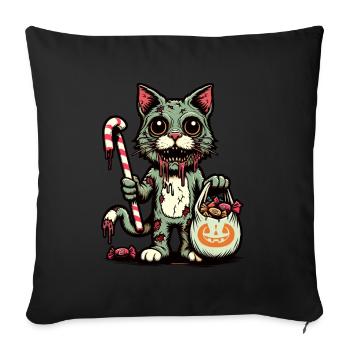 Chat zombie mort-vivant Trick or Treat - Housse de coussin décorative 45 x 45 cm - noir - Devant