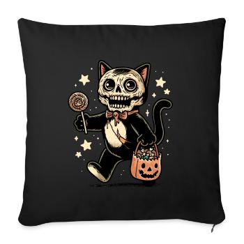 Chat zombie mort-vivant Halloween - Housse de coussin décorative 45 x 45 cm - noir - Devant