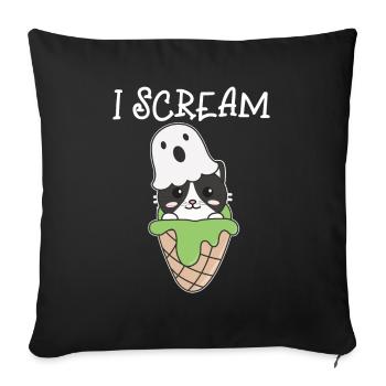 Cat Halloween Ghost I Scream Ice Cream Pun - Sofa pillowcase 17,3'' x 17,3'' (45 x 45 cm) - black - Front