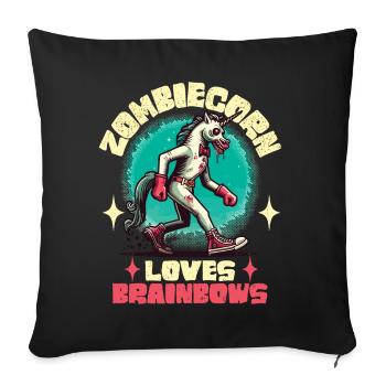 Zombie Licorne Amant Drôle Halloween Dicton - Housse de coussin décorative 45 x 45 cm - noir - Devant