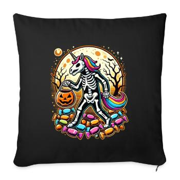 Drôle de squelette de licorne aime les bonbons - Housse de coussin décorative 45 x 45 cm - noir - Devant