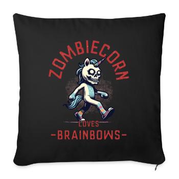 Zombiecorn Liebt Brainbows Gruseliges Einhorn - Sofakissenbezug 45 x 45 cm - Schwarz - Vorne