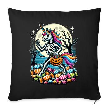 Lustiges Einhorn Skelett Liegt Süßigkeiten - Sofakissenbezug 45 x 45 cm - Schwarz - Vorne