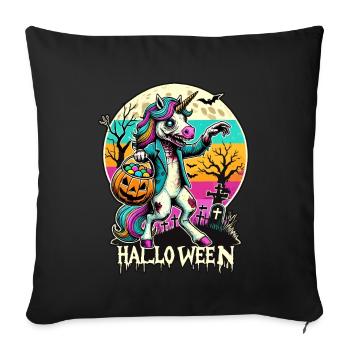 Gruseliges Zombie Einhorn Liebt Süßigkeiten - Sofakissenbezug 45 x 45 cm - Schwarz - Vorne