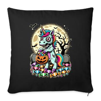 Drôle de licorne zombie aime les bonbons - Housse de coussin décorative 45 x 45 cm - noir - Devant