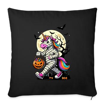 Drôle de licorne momie aime les bonbons - Housse de coussin décorative 45 x 45 cm - noir - Devant