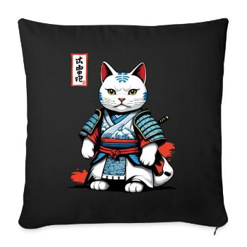 Samurai Katze in Japanischem Samurai Kunstwerk - Sofakissenbezug 45 x 45 cm - Schwarz - Vorne
