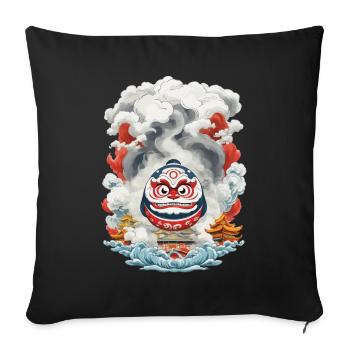 Daruma Japonais Esthétique Yokai Vintage - Housse de coussin décorative 45 x 45 cm - noir - Devant