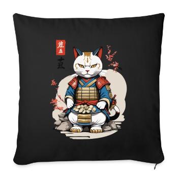 Samurai Katze im Asiatischen Ukiyo-E Stil - Sofakissenbezug 45 x 45 cm - Schwarz - Vorne