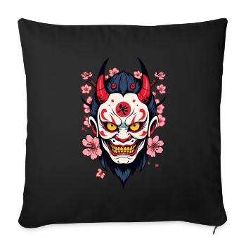 Oni Démon Masque Samouraï Esthétique Yokai - Housse de coussin décorative 45 x 45 cm - noir - Devant