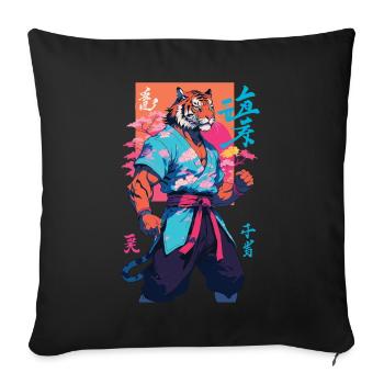Tiger Yokai Vaporwave Aesthetic Samurai Art - Sofa pillowcase 17,3'' x 17,3'' (45 x 45 cm) - black - Front