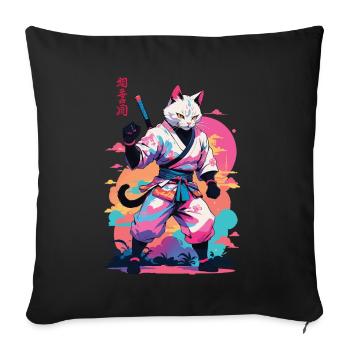 Chat samouraï Vaporwave Esthétique Japon Art - Housse de coussin décorative 45 x 45 cm - noir - Devant