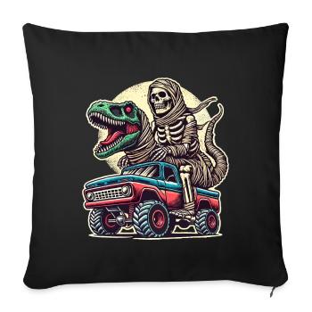 Dino with skeleton dinosaur on monster truck - Sofa pillowcase 17,3'' x 17,3'' (45 x 45 cm) - black - Front