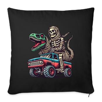 Dino with skeleton dinosaur on monster truck - Sofa pillowcase 17,3'' x 17,3'' (45 x 45 cm) - black - Front