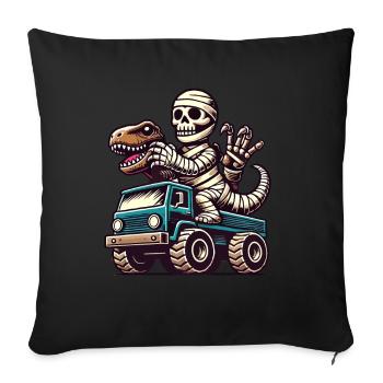 Dino with skeleton dinosaur on monster truck - Sofa pillowcase 17,3'' x 17,3'' (45 x 45 cm) - black - Front