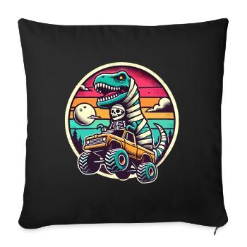 Dino with skeleton dinosaur on monster truck - Sofa pillowcase 17,3'' x 17,3'' (45 x 45 cm) - black - Front