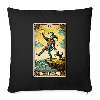 Carte de Tarot Design Le Fou Halloween Vintage - Housse de coussin décorative 45 x 45 cm - noir - Devant