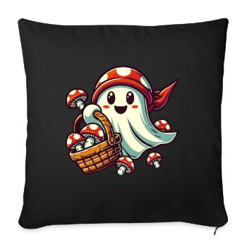 cueilleur de champignons fantôme drôle Halloween design - Housse de coussin décorative 45 x 45 cm - noir - Devant