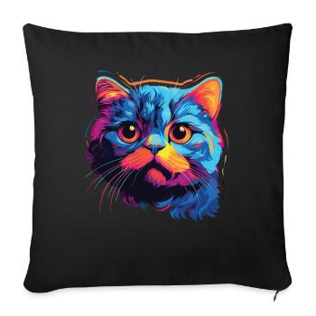 Cat Watercolor Colorful Scottish Fold-eared Cat - Sofa pillowcase 17,3'' x 17,3'' (45 x 45 cm) - black - Front