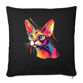 Cat Watercolor Colorful Abyssinian Cat - Sofa pillowcase 17,3'' x 17,3'' (45 x 45 cm) - black - Front