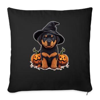 Halloween Witch Hat Pumpkin Dog Rottweiler - Sofa pillowcase 17,3'' x 17,3'' (45 x 45 cm) - black - Front
